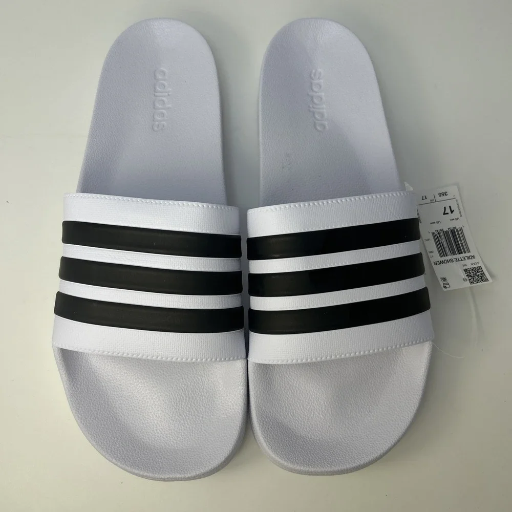 adidas Adilette Shower Slides White Black Men's Size 17 New With Tags F35539